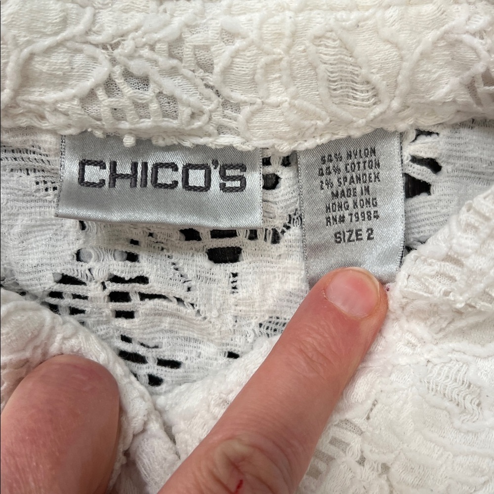 Chico's White Lace Button-Down Shirt - Picture 3 of 5